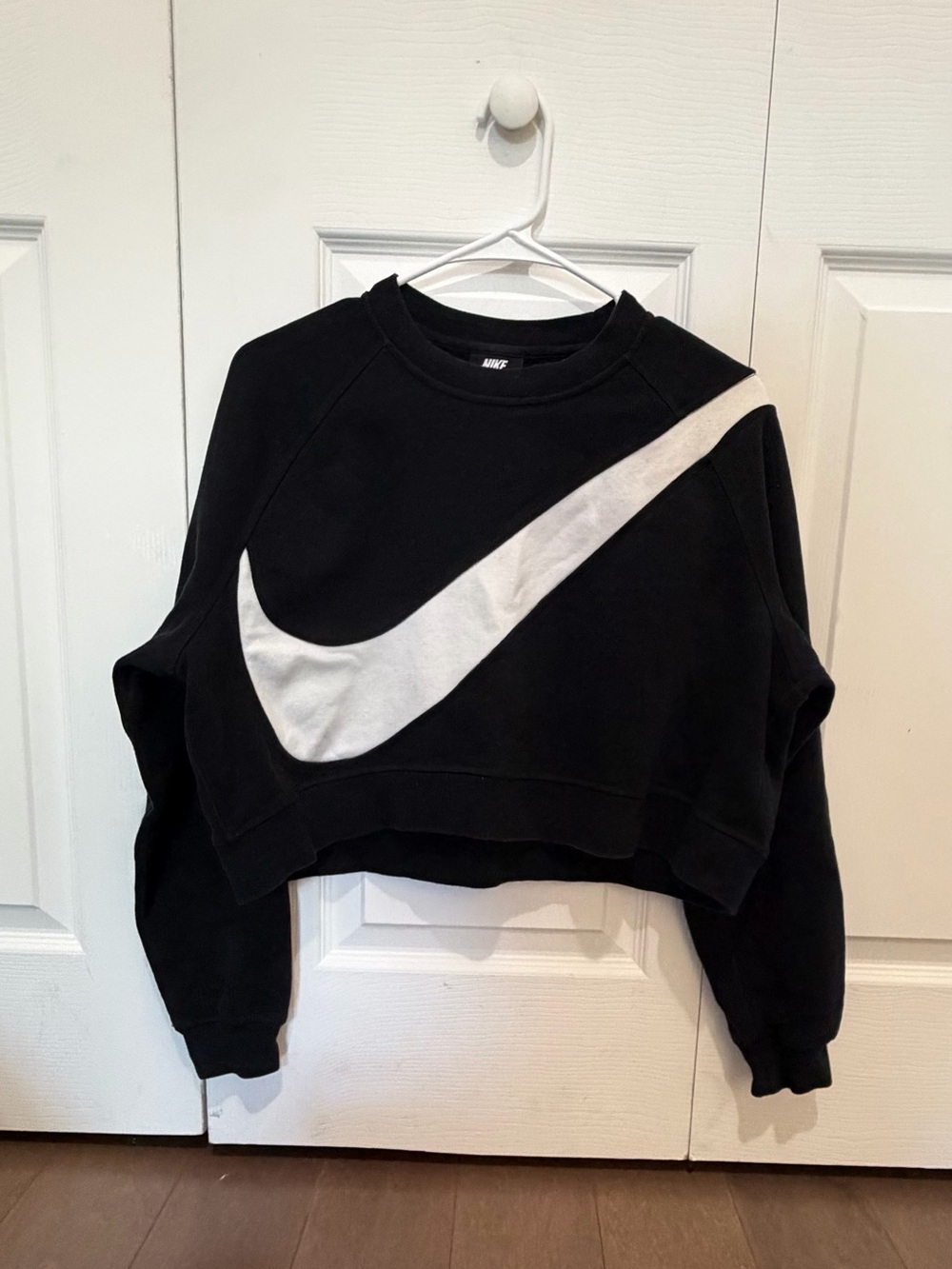 Nike Black Cropped Sweatshirt with White Swoosh